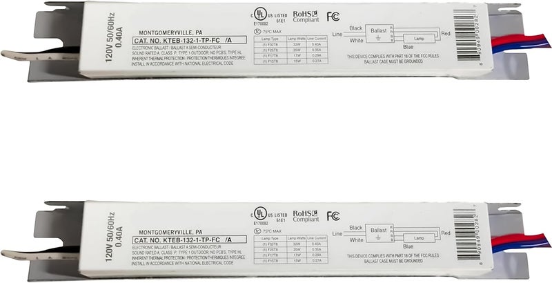 OHLECTRIC 2 Pack - Replacement for Keystone KTEB-132-1-TP-FC | 1 Lamp T8 Electronic Fluorescent Ballast | 120V Input with Rapid Start Operation | Finger Case | UL Listed - Image 1